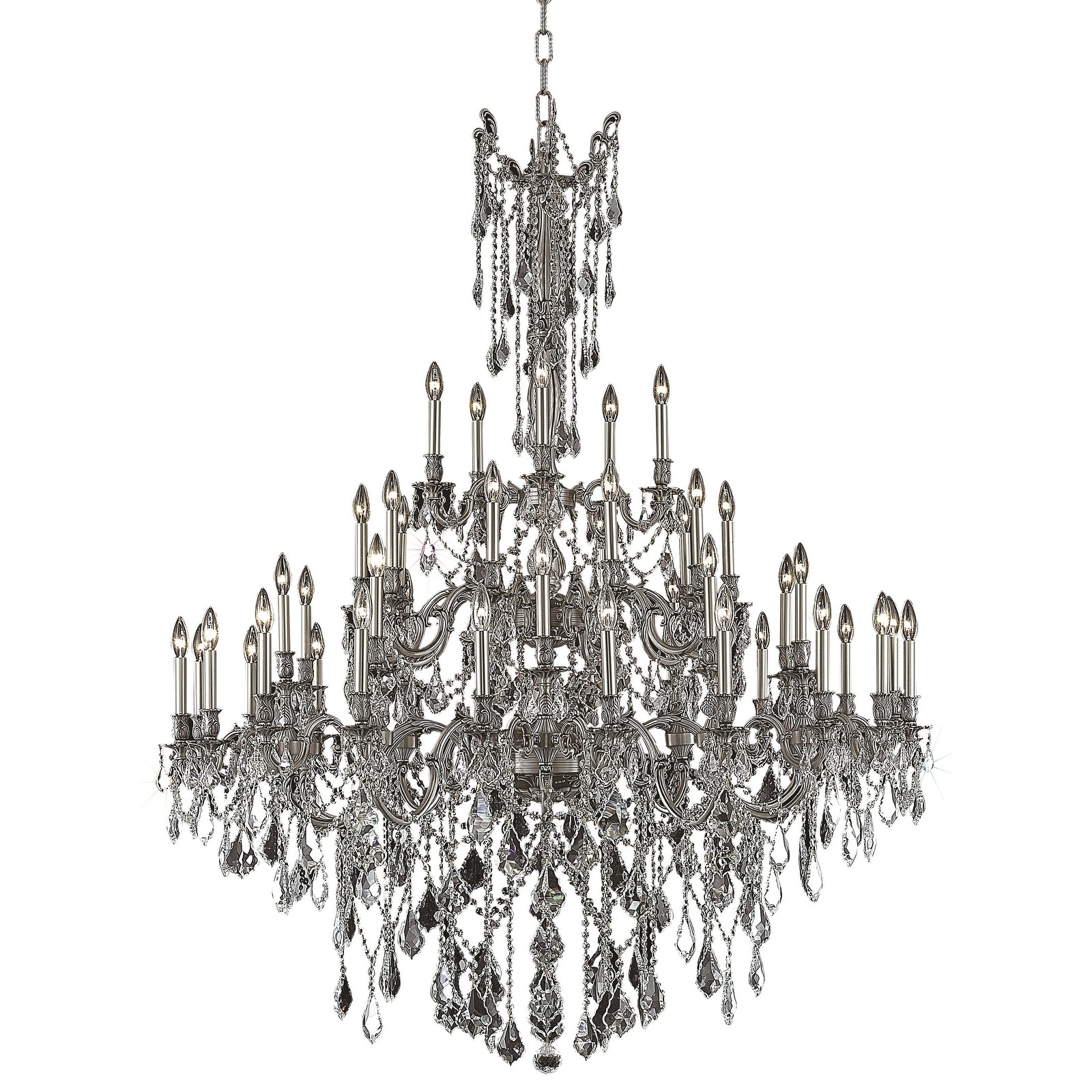 Fleur Illumination Collection Chandelier D:54in H:66in Lt:45 Pewter Finish (Elegant Cut Crystals) (spectra swarovski/crystal (clear)/Pewter) - Chandeliers For Bedrooms by Overstock.com