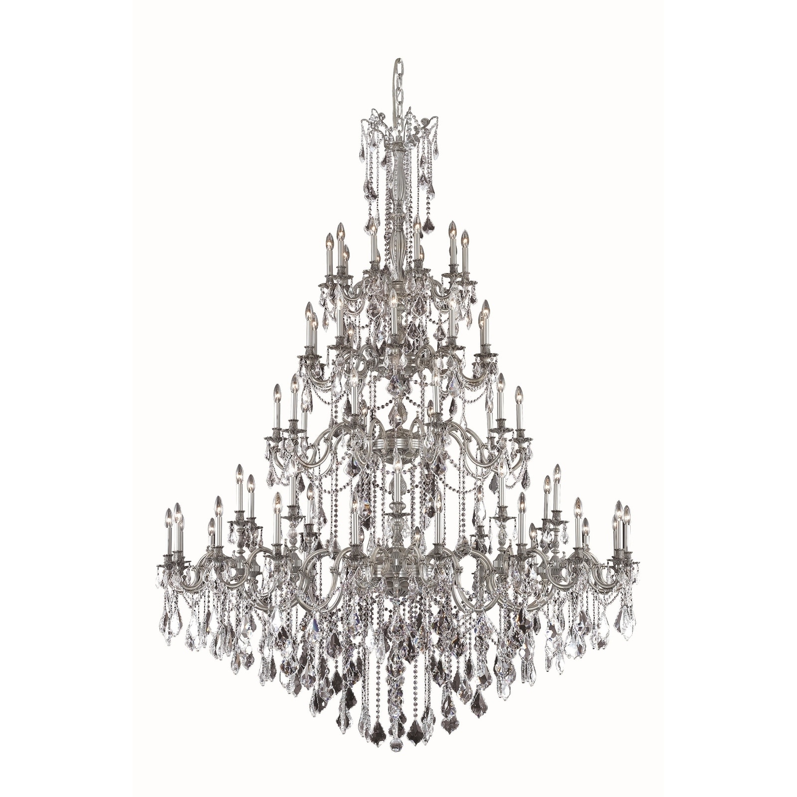 Fleur Illumination Collection Chandelier D:72in H:96in Lt:60 Pewter Finish (Elegant Cut Crystals) (crystal (clear)/swarovski elements/Pewter) - Chandeliers For Bedrooms by Overstock.com