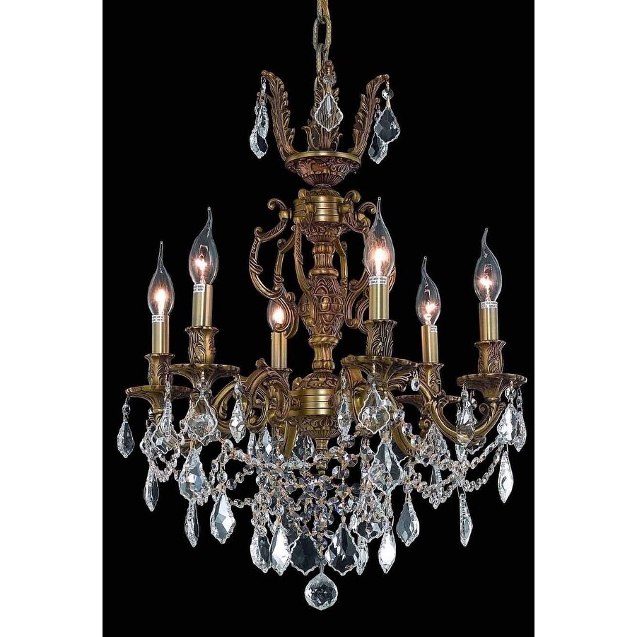 Fleur Illumination Collection Chandelier D:20in H:23in Lt:6 French Gold Finish (Elegant Cut Crystals) (french gold/crystal (clear)/elegant cut) - Chandeliers For Bedrooms by Overstock.com