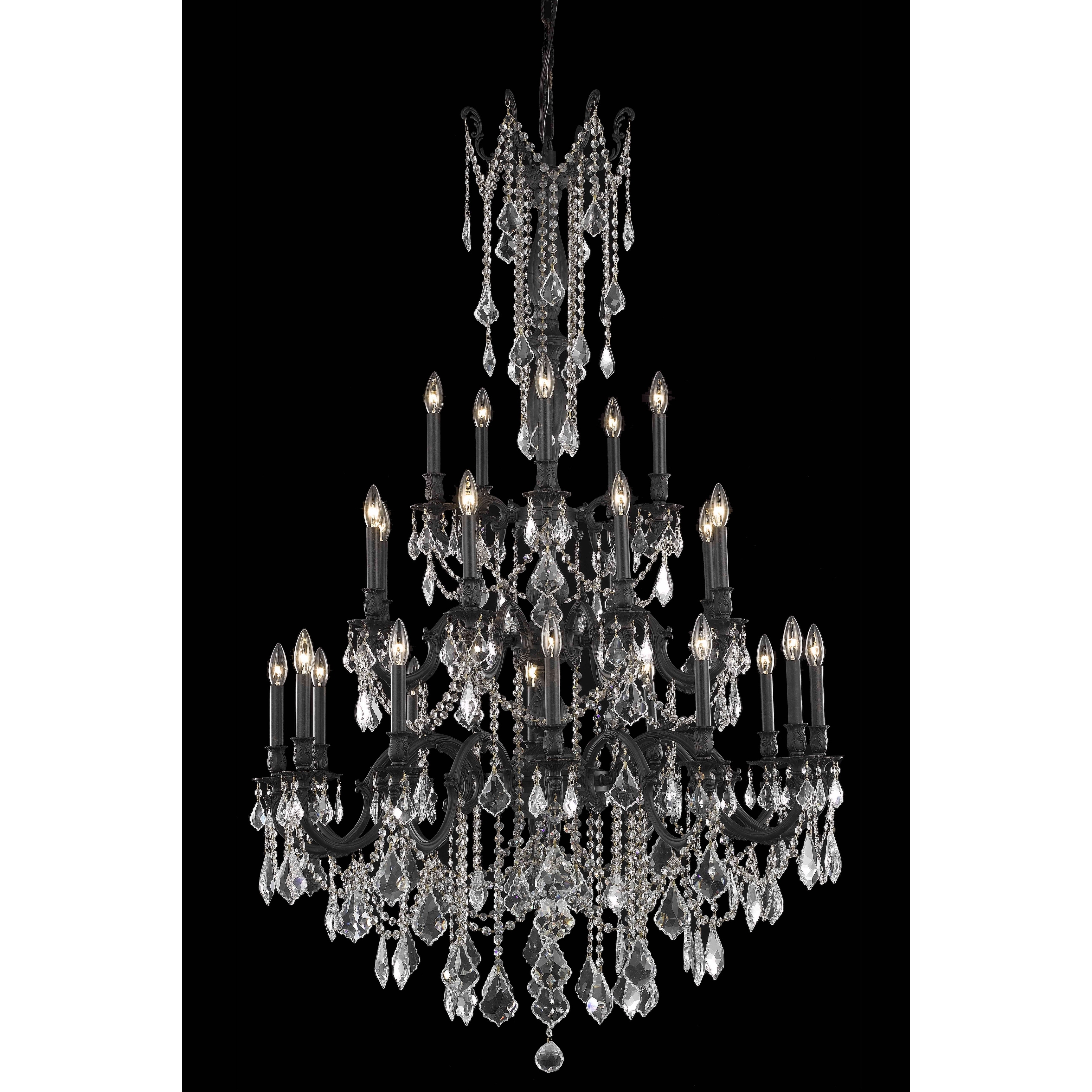 Fleur Illumination Collection Chandelier D:38in H:62in Lt:25 Dark Bronze Finish (Elegant Cut Crystals) (spectra swarovski/Dark bronze/crystal (clear)) - Chandeliers For Bedrooms by Overstock.com