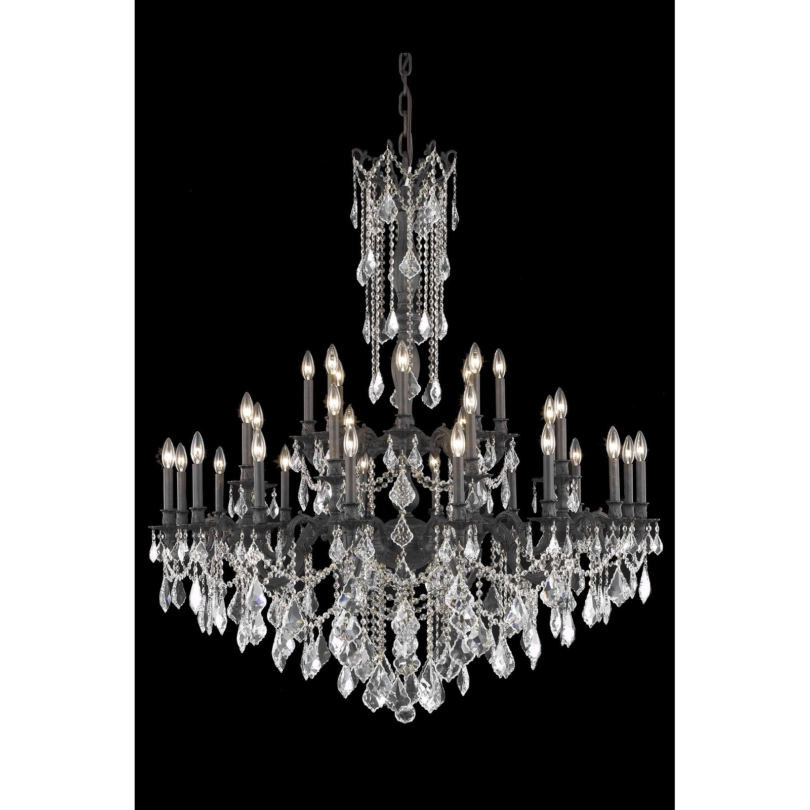 Fleur Illumination Collection Chandelier D:48in H:54in Lt:32 Dark Bronze Finish (Elegant Cut Crystals) (royal cut/Dark bronze/crystal (clear)) - Chandeliers For Bedrooms by Overstock.com