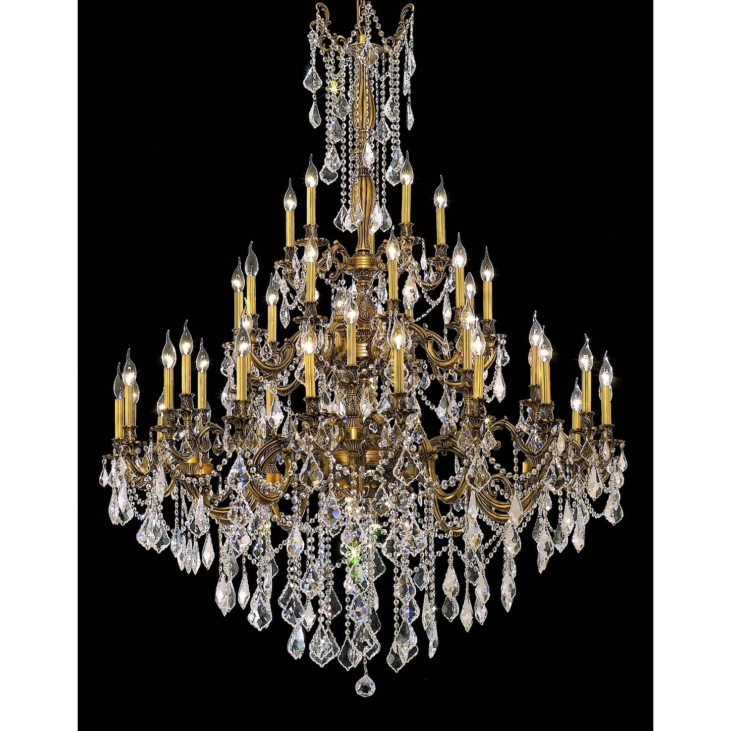 Fleur Illumination Collection Chandelier D:54in H:66in Lt:45 French Gold Finish (Elegant Cut Crystals) (french gold/spectra swarovski/crystal (clear)) - Chandeliers For Bedrooms by Overstock.com
