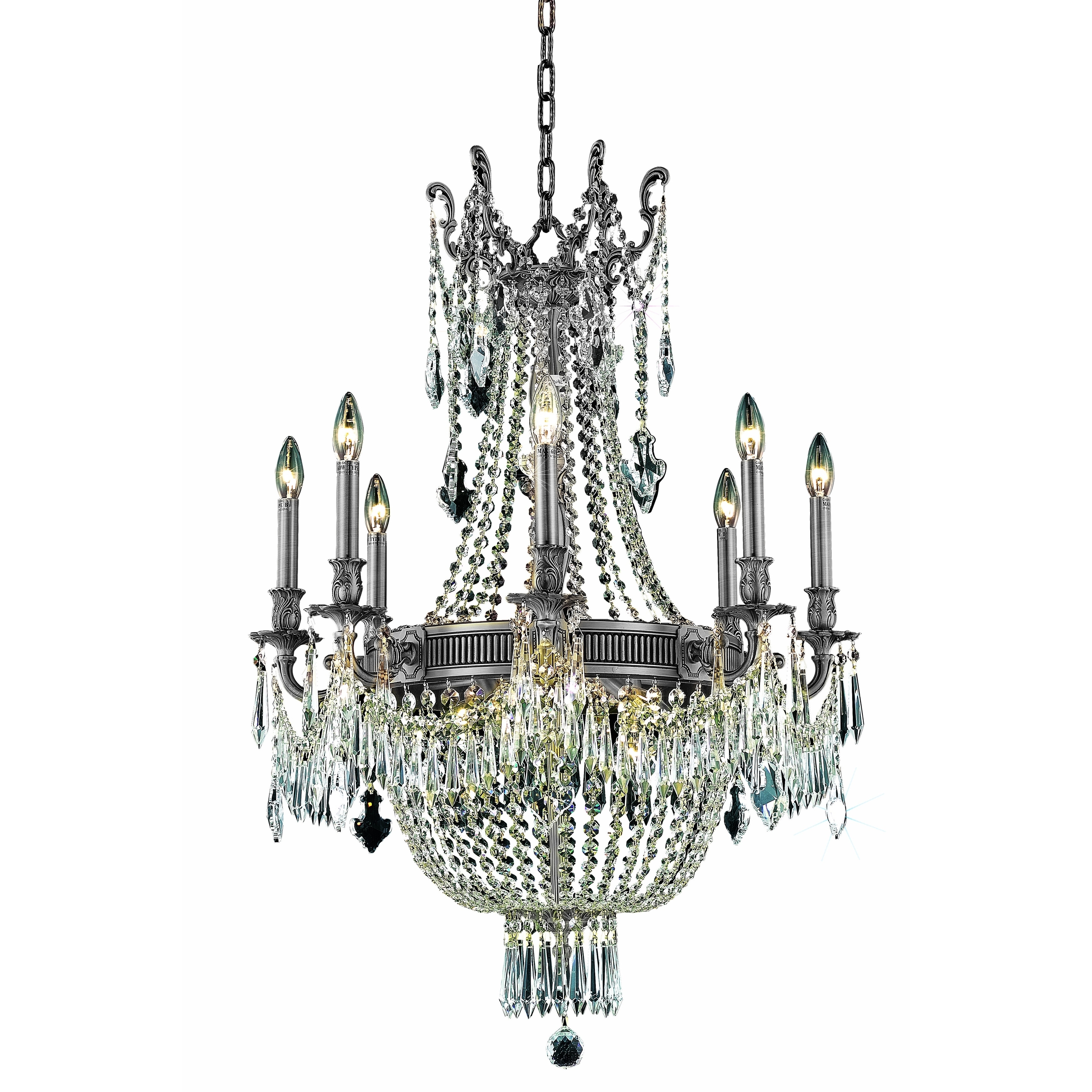 Fleur Illumination Collection Chandelier D:26in H:37in Lt:12 Pewter Finish (SpectraÃ‚Â® SwarovskiÃ‚Â® Crystals) (spectra swarovski/Pewter/crystal (clear)) - Chandeliers For Bedrooms by Overstock.com