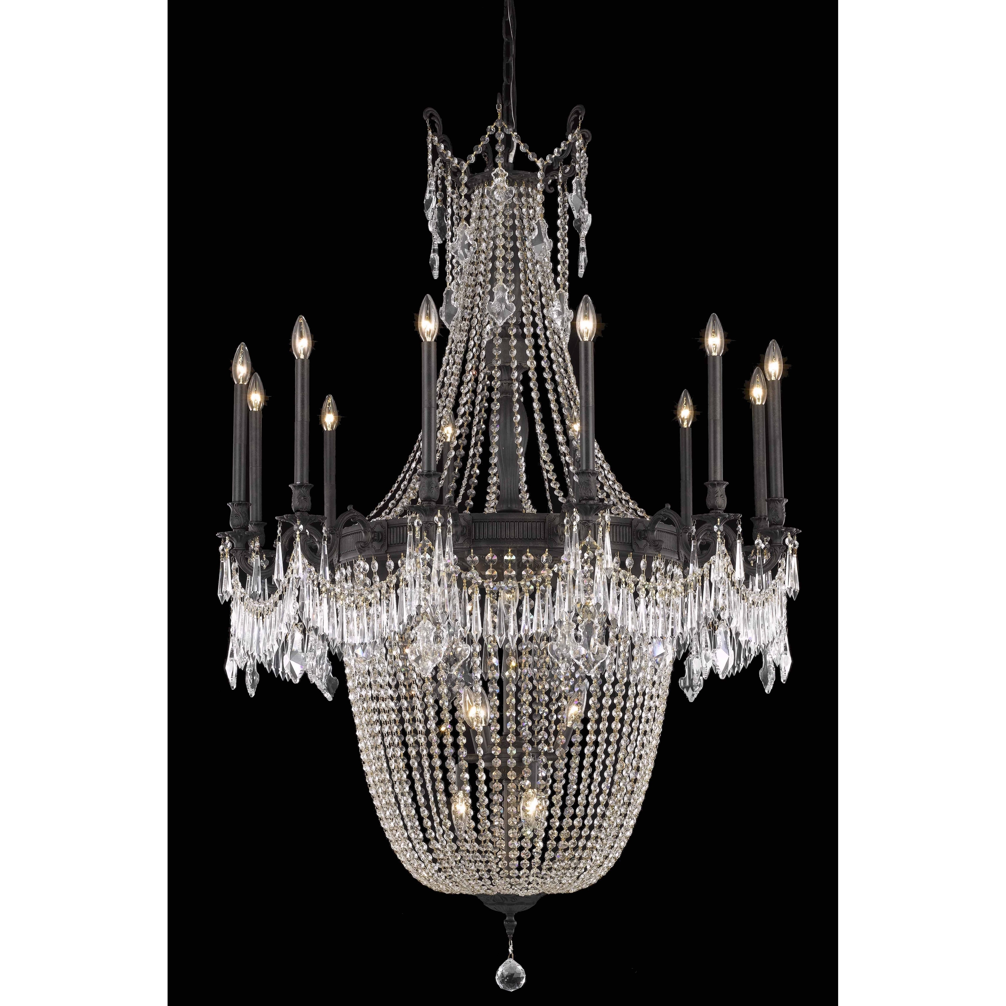 Fleur Illumination Collection Chandelier D:40in H:57in Lt:22 Dark Bronze Finish (Elegant Cut Crystals) (spectra swarovski/Dark bronze/crystal (clear)) - Chandeliers For Bedrooms by Overstock.com