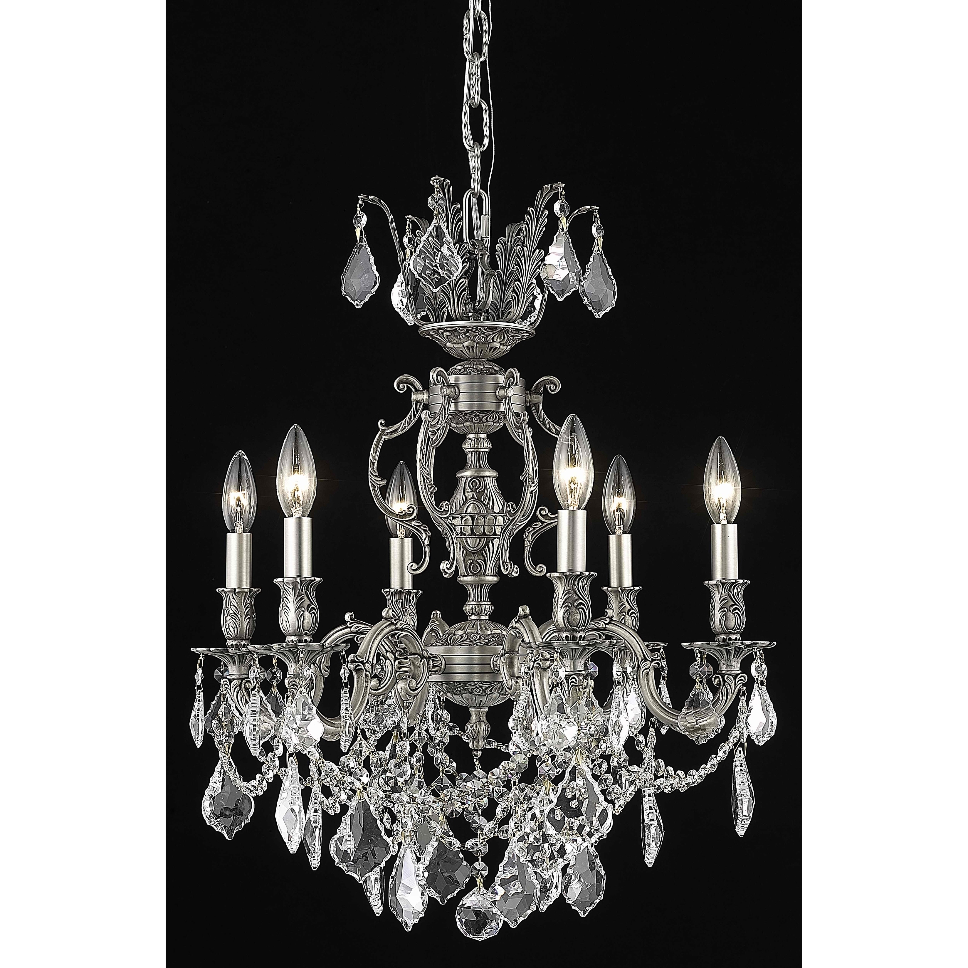Fleur Illumination Collection Chandelier D:20in H:23in Lt:6 Pewter Finish (Elegant Cut Crystals) (spectra swarovski/crystal (clear)/Pewter) - Chandeliers For Bedrooms by Overstock.com