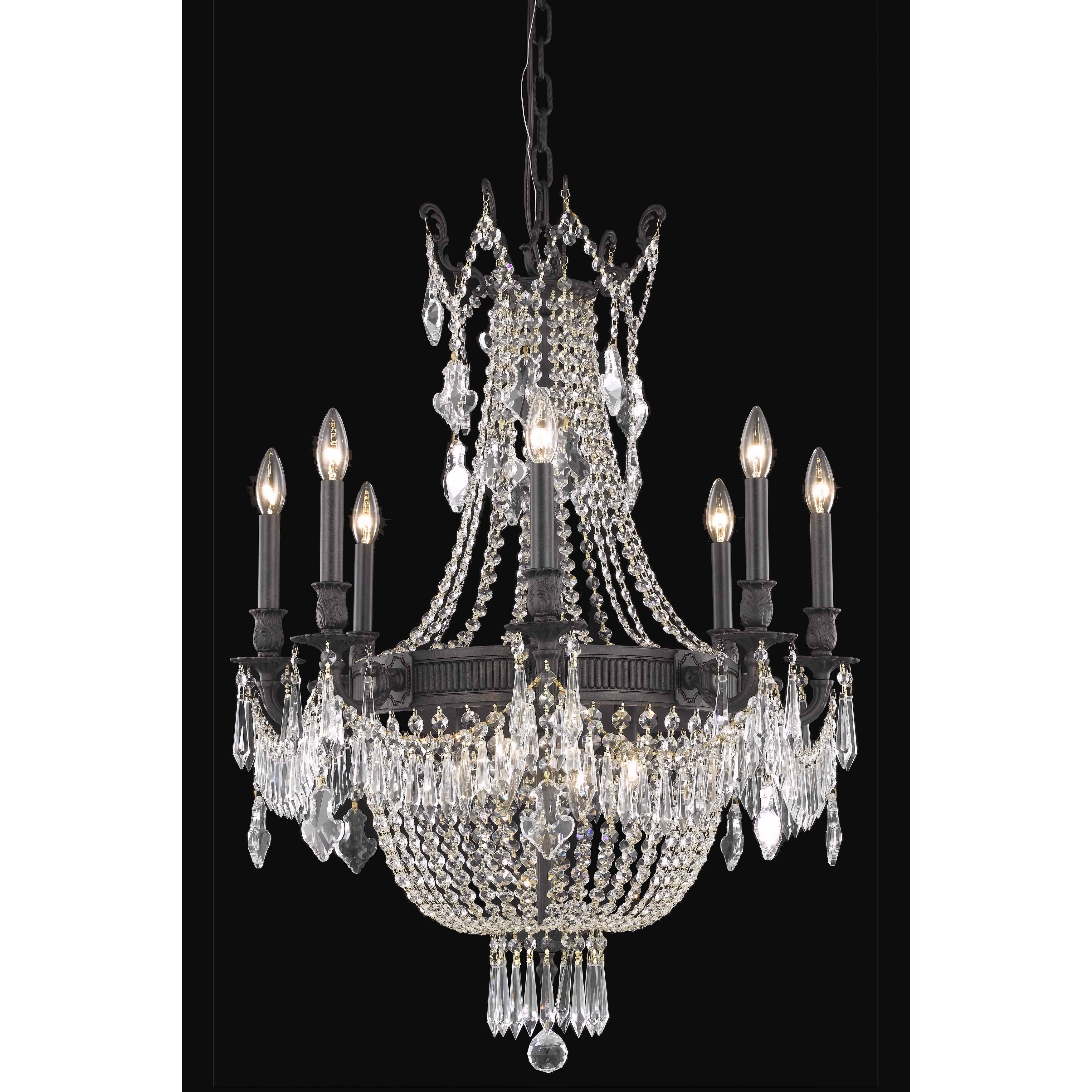 Fleur Illumination Collection Chandelier D:26in H:37in Lt:12 Dark Bronze Finish (Elegant Cut Crystals) (Dark bronze/crystal (clear)/elegant cut) - Chandeliers For Bedrooms by Overstock.com
