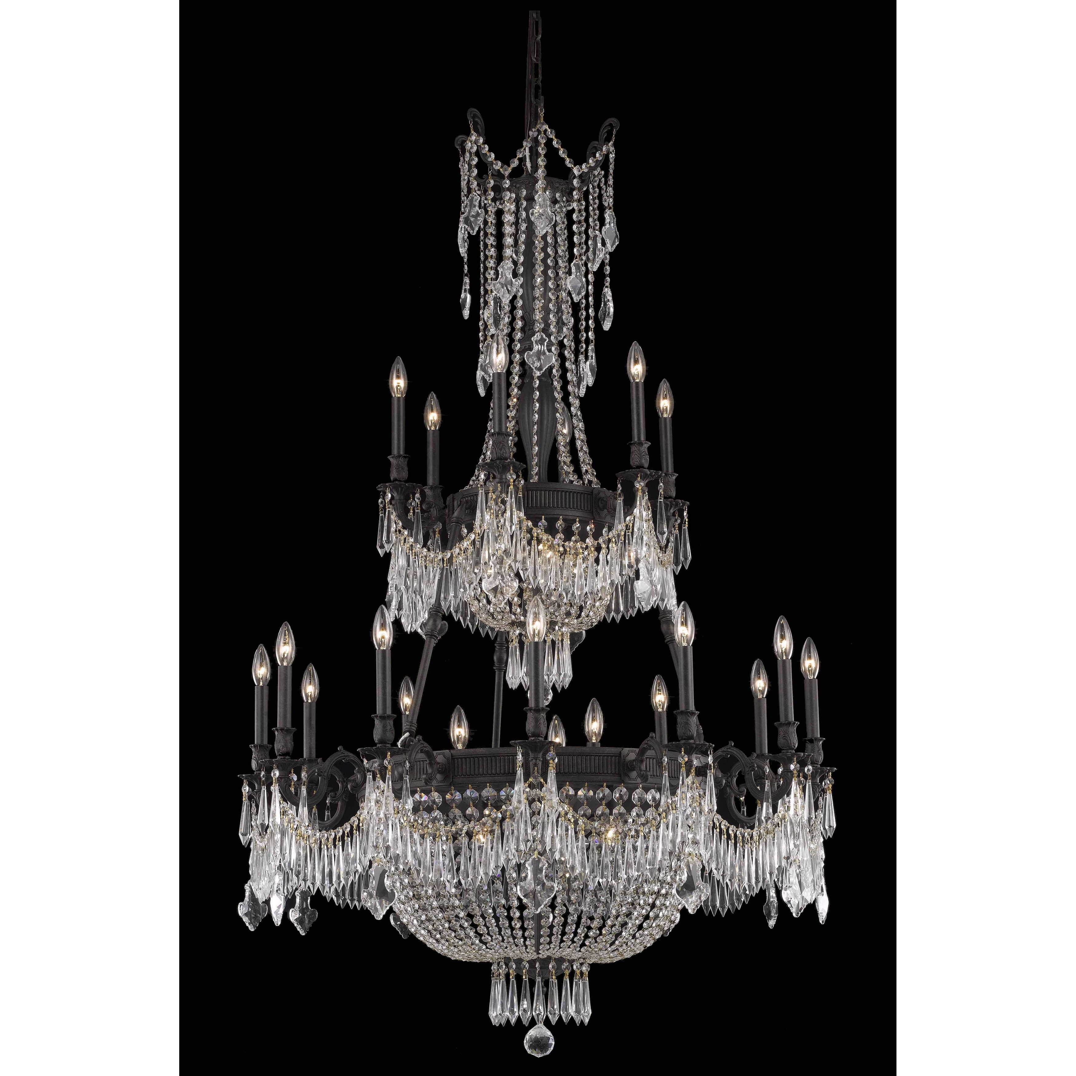 Fleur Illumination Collection Chandelier D:40in H:67in Lt:27 Dark Bronze Finish (Elegant Cut Crystals) (royal cut/Dark bronze/crystal (clear)) - Chandeliers For Bedrooms by Overstock.com