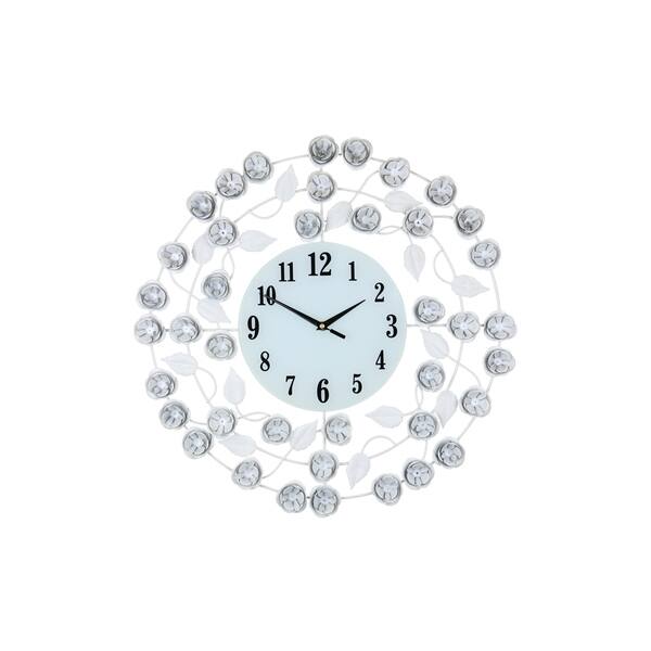 Shop Black Friday Deals On Elegant Circular Wall Clock With White Flowers And Leaves 21 Shabby Chic Home Or Office Decor Overstock 20654913