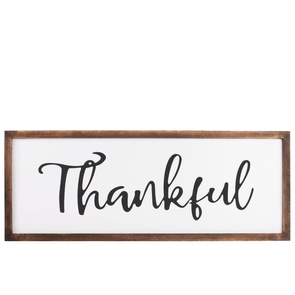 UTC55103: Wood Rectangular Wall Decor with "Thankful" Script Painted Finish White