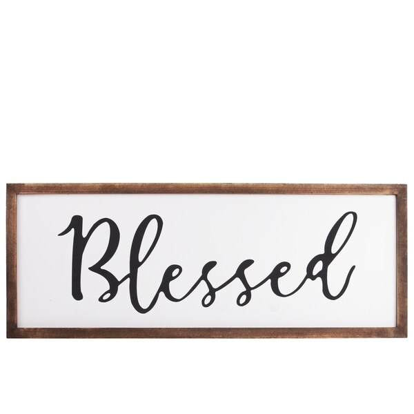 UTC55101: Wood Rectangular Wall Decor with "Blessed" Script Painted Finish White