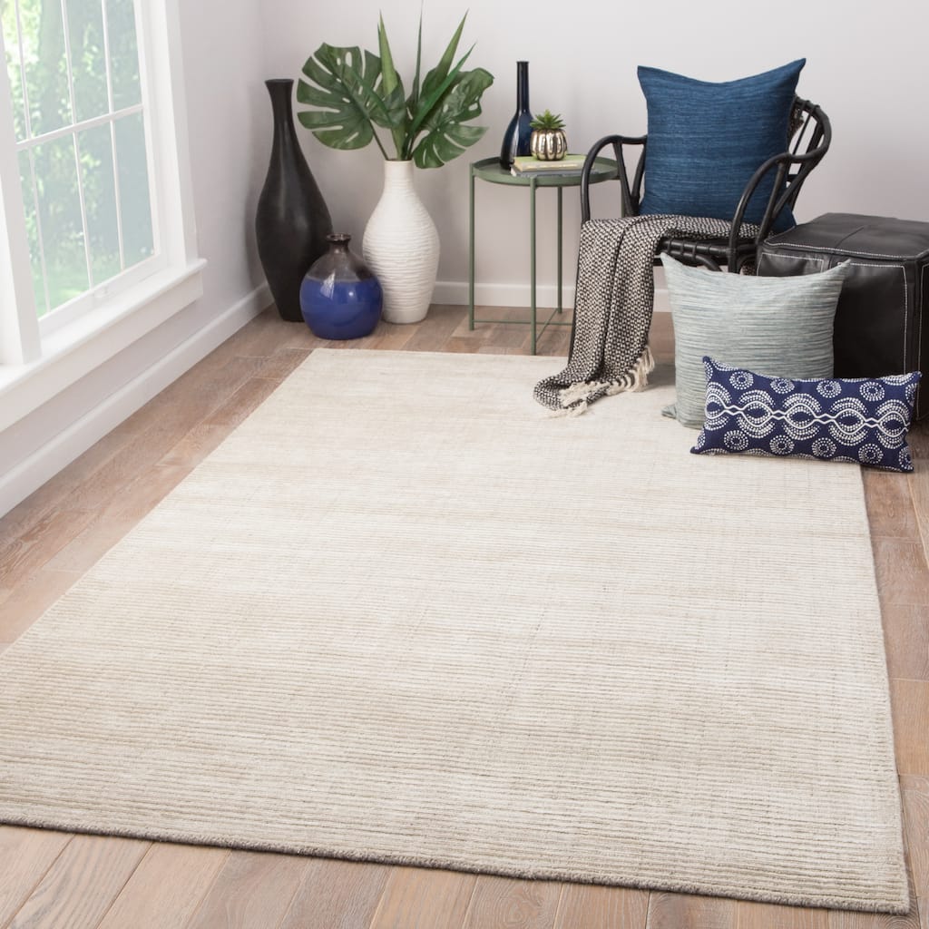 Phase Handmade Solid Ivory/ Light Gray Area Rug (10' X 14') - 10' x 14'