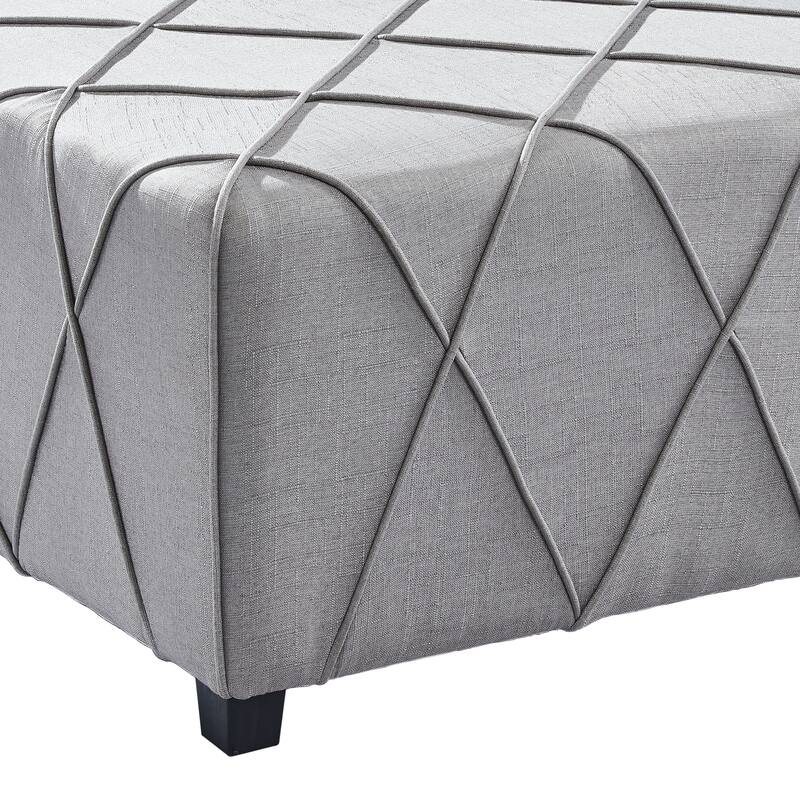 Armen Living Gemini Contemporary Ottoman in Silver Linen with Piping Accents and Wood Legs