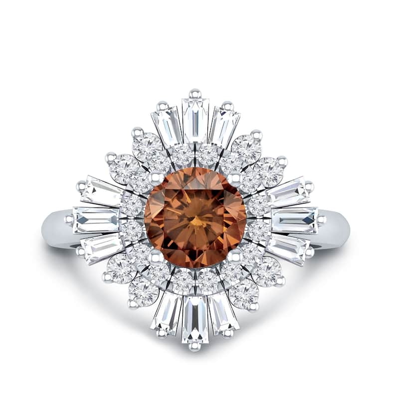 Auriya Vintage Ballerina 1 1/2ctw Baguette Halo Brown Diamond Engagement Ring 14k Gold (G-H, VS2-SI1)