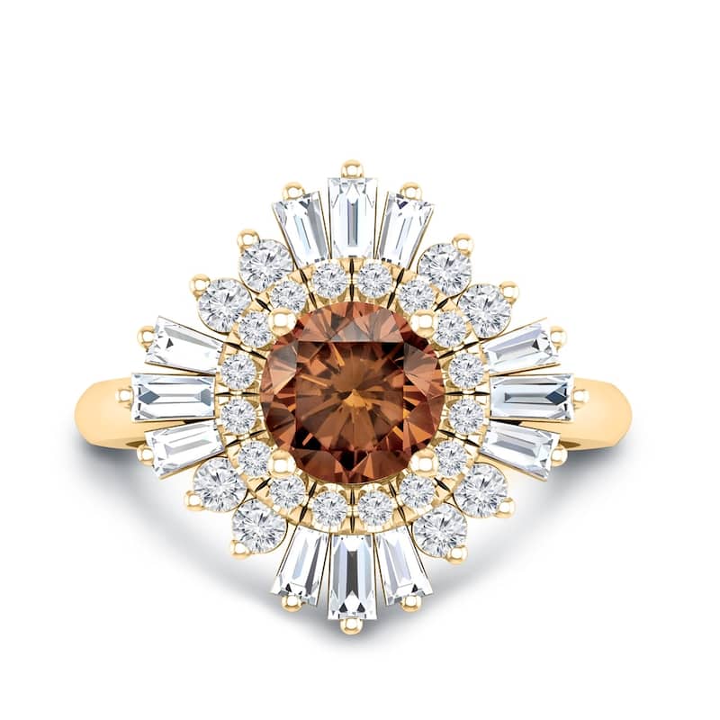 Auriya Vintage Ballerina 1 1/2ctw Baguette Halo Brown Diamond Engagement Ring 14k Gold (G-H, VS2-SI1)