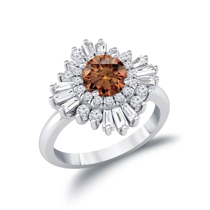 Auriya Vintage Ballerina 1 1/2ctw Baguette Halo Brown Diamond Engagement Ring 14k Gold (G-H, VS2-SI1)