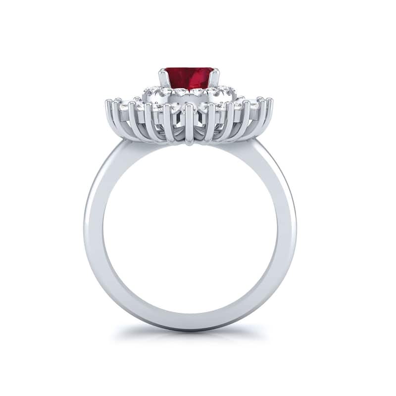 Auriya 1ct Red Ruby and 3/4ctw Ballerina Halo Baguette Diamond Engagement Ring 14k Gold