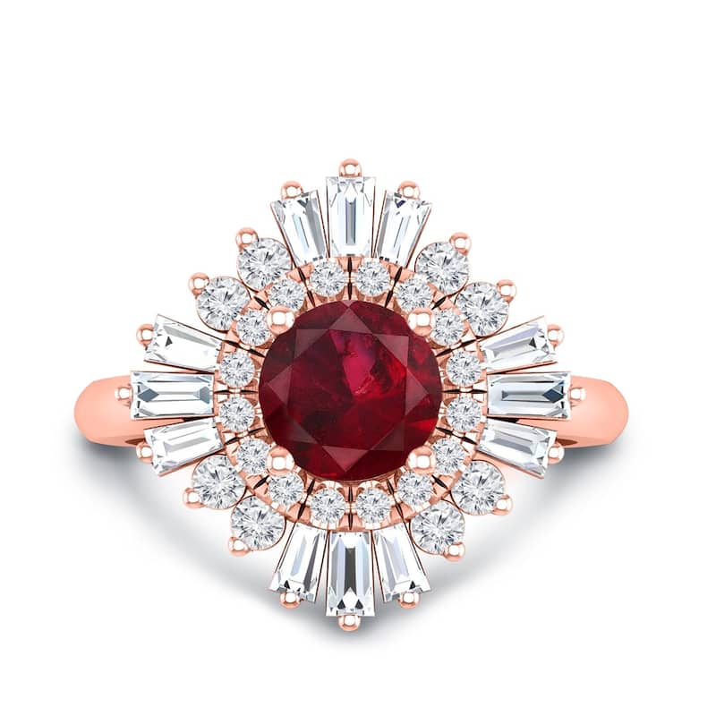 Auriya 1ct Red Ruby and 3/4ctw Ballerina Halo Baguette Diamond Engagement Ring 14k Gold - 8 - Rose