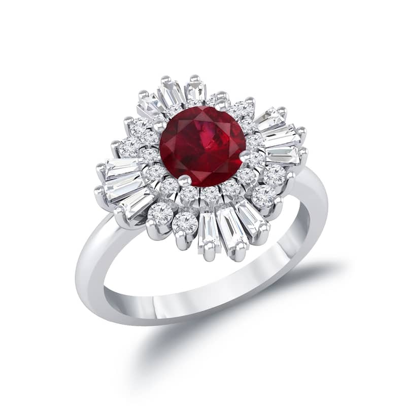Auriya 1ct Red Ruby and 3/4ctw Ballerina Halo Baguette Diamond Engagement Ring 14k Gold