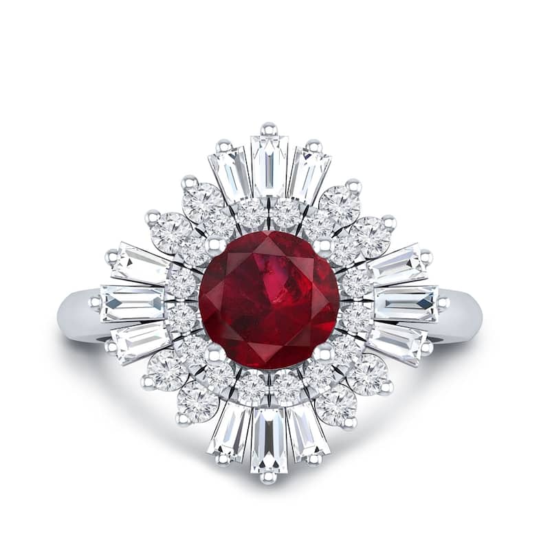 Auriya 1ct Red Ruby and 3/4ctw Ballerina Halo Baguette Diamond Engagement Ring 14k Gold - 5 - White