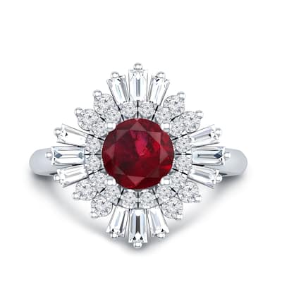 Auriya 1ct Red Ruby and 3/4ctw Ballerina Halo Baguette Diamond Engagement Ring 14k Gold