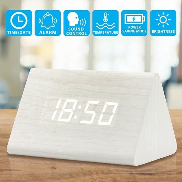 Shop Wooden Wood Clock Led Alarm Digital Desk Clock Time Date