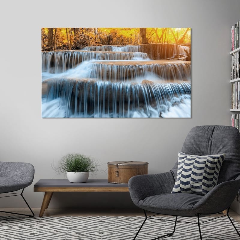 Yosemite Home Decor "Autumn Waterfall" Tempered Glass Wall Art - Multi-Color