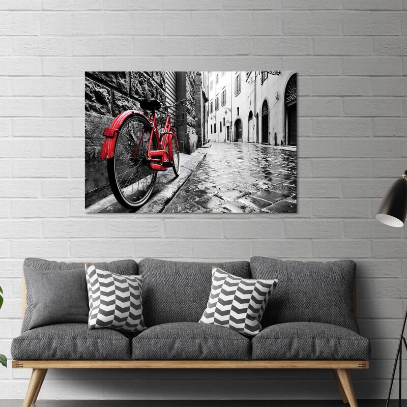 Yosemite Home Decor "The Red Bike" Tempered Glass Wall Art - Multi-Color