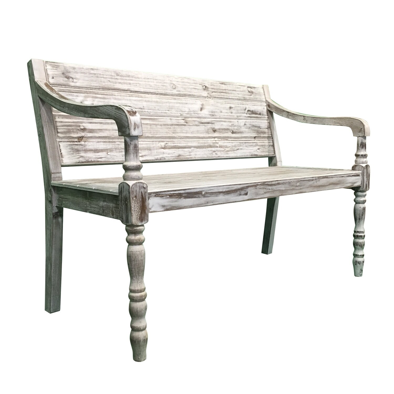 Pine Wood Bench with Arms, Coastal White White eBay