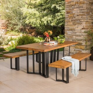 Verona Outdoor 3-piece Rectangle Light-Weight Concrete Picnic Dining Set by Christopher Knight Home