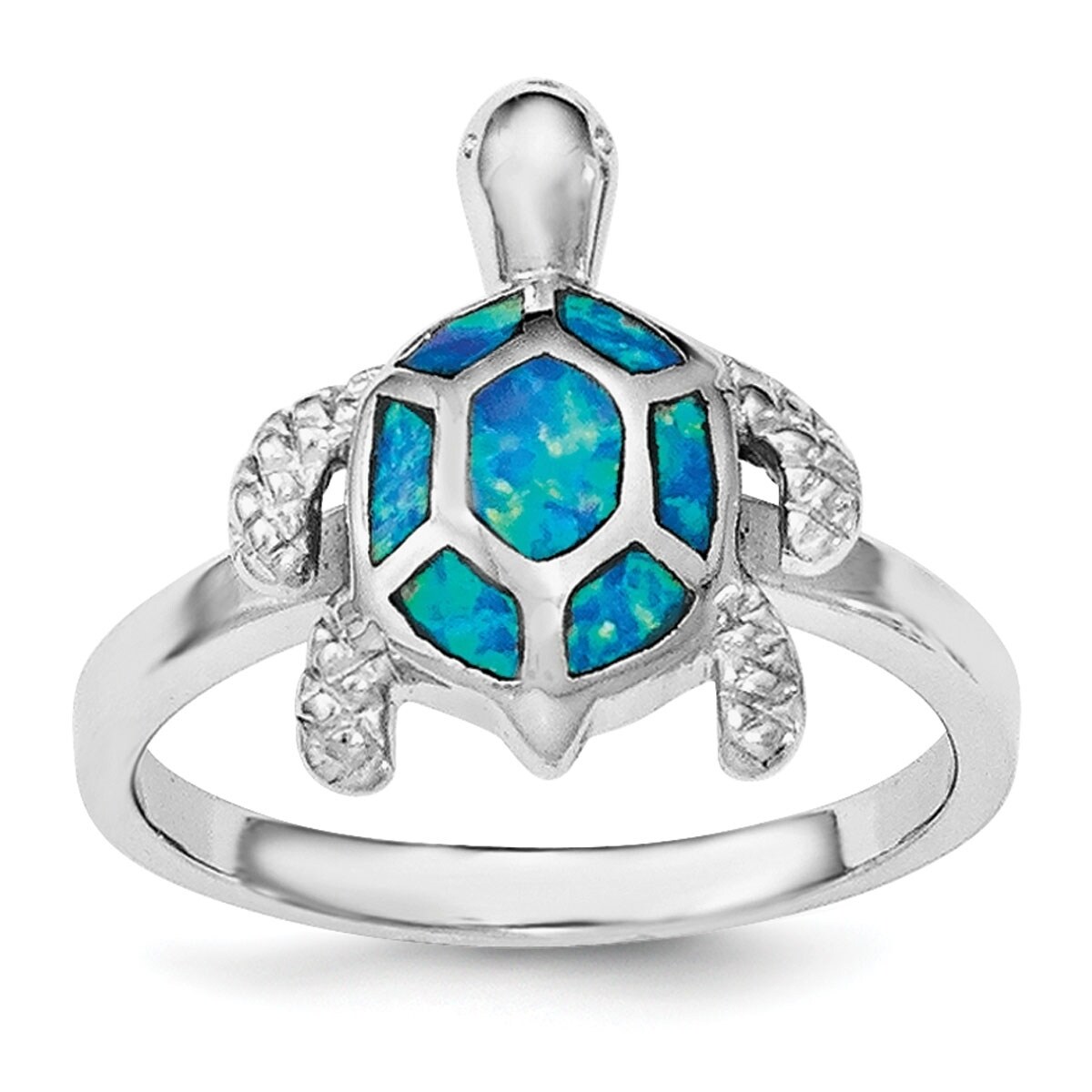 Sterling Silver Rhodium-plated Created Blue Opal Turtle Ring 8 | eBay