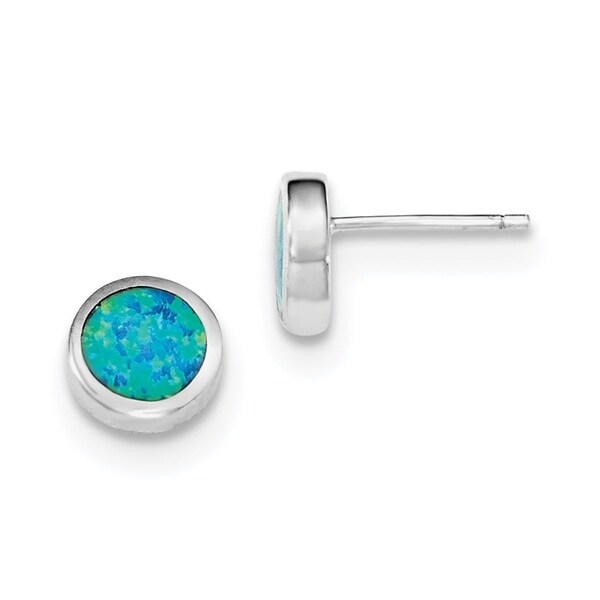 Versil Sterling Silver Rhodium Plated Synthetic Opal Polished Versil Sterling Silver Rhodium Plated Synthetic Opal Polished Post Earrings