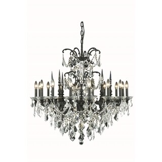 Fleur Illumination Collection Chandelier D:35in H:33in Lt:16 Dark Bronze Finish (Dark bronze/royal cut crystals) - Chandeliers For Bedrooms by Overstock.com