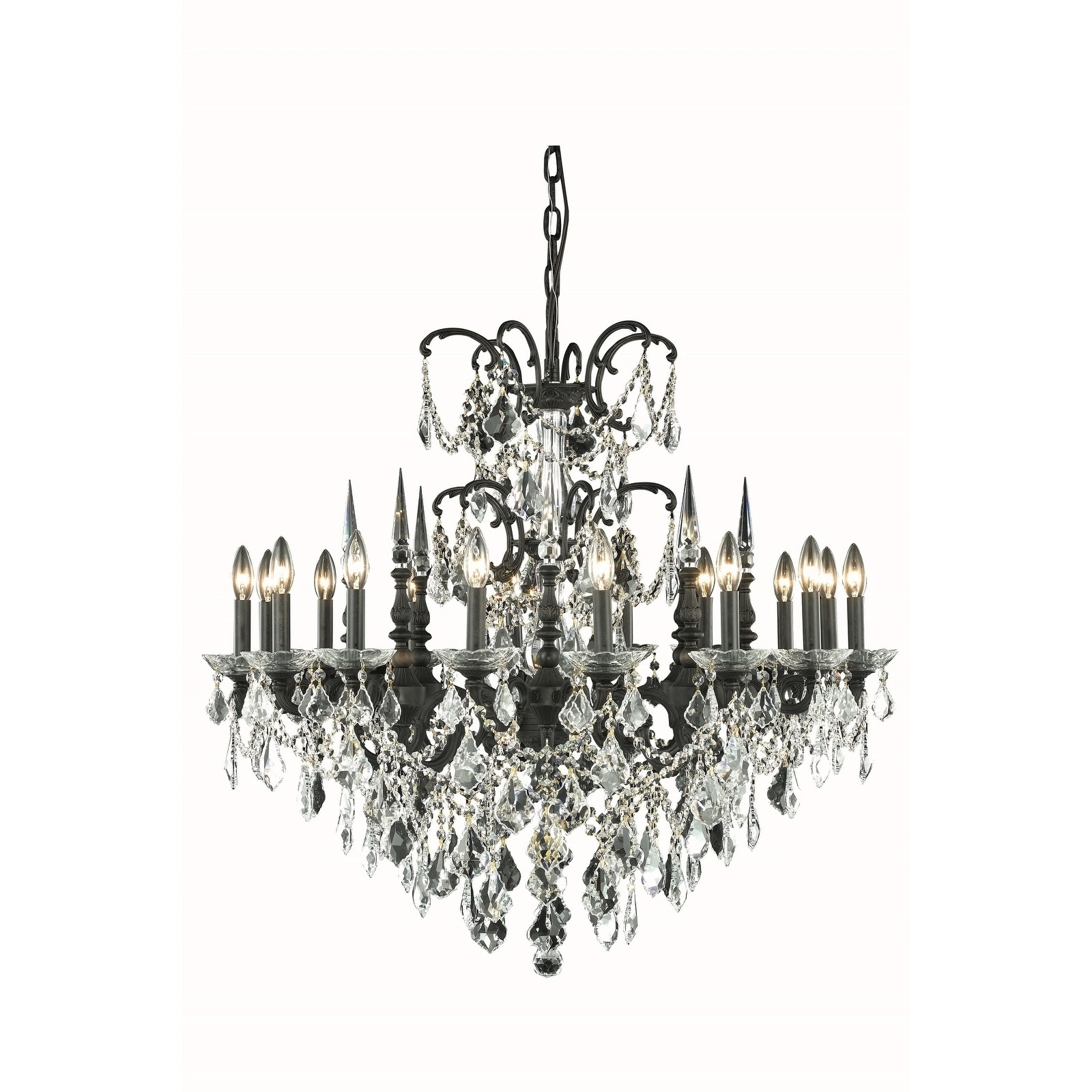 Fleur Illumination Collection Chandelier D:35in H:33in Lt:16 Dark Bronze Finish (elegant cut crystals/Dark bronze) - Chandeliers For Bedrooms by Overstock.com