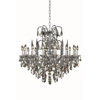 Fleur Illumination Collection Chandelier D:35in H:33in Lt:16 Pewter Finish (swarovski elements crystals (golden teak)/Pewter) - Chandeliers For Bedrooms by Overstock.com