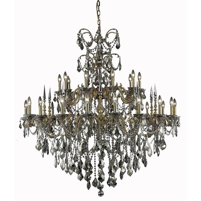 Fleur Illumination Collection Chandelier D:53in H:54in Lt:30 French Gold Finish (french gold/swarovski elements crystals (golden teak)) - Chandeliers For Bedrooms by Overstock.com