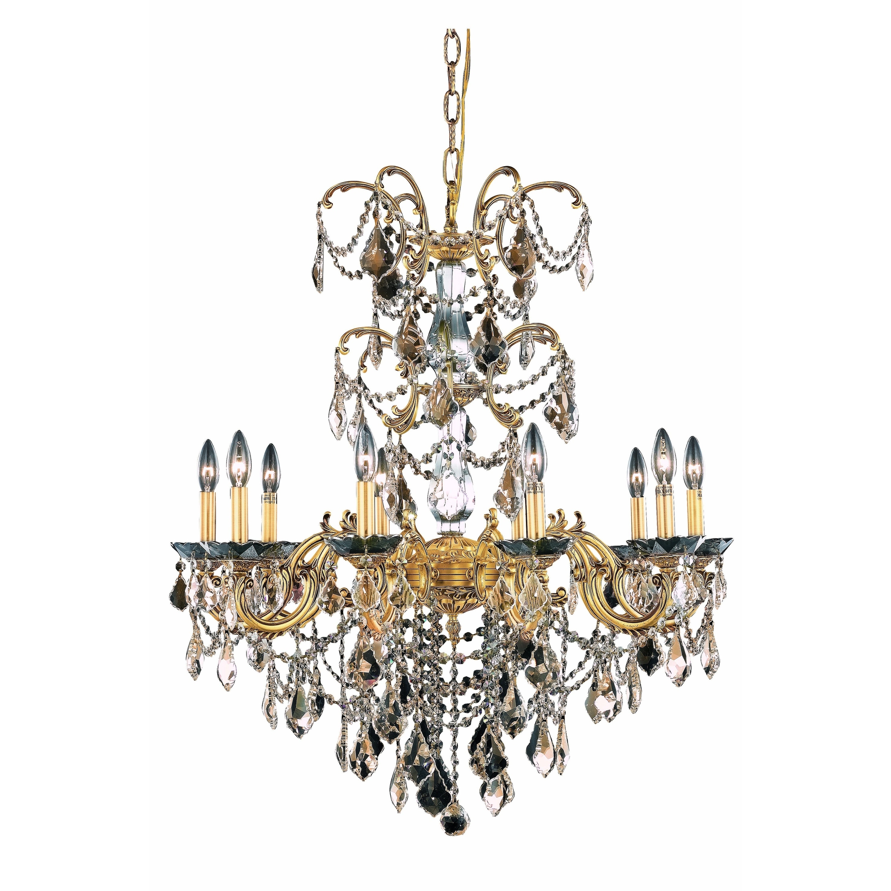 Fleur Illumination Collection Chandelier D:29in H:35in Lt:10 French Gold Finish (french gold/swarovski elements crystals (golden teak)) - Chandeliers For Bedrooms by Overstock.com