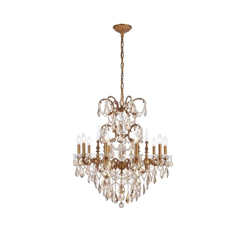 Fleur Illumination Collection Chandelier D:30in H:31in Lt:10 French Gold Finish (french gold/royal cut crystals (golden teak)) - Chandeliers For Bedrooms by Overstock.com