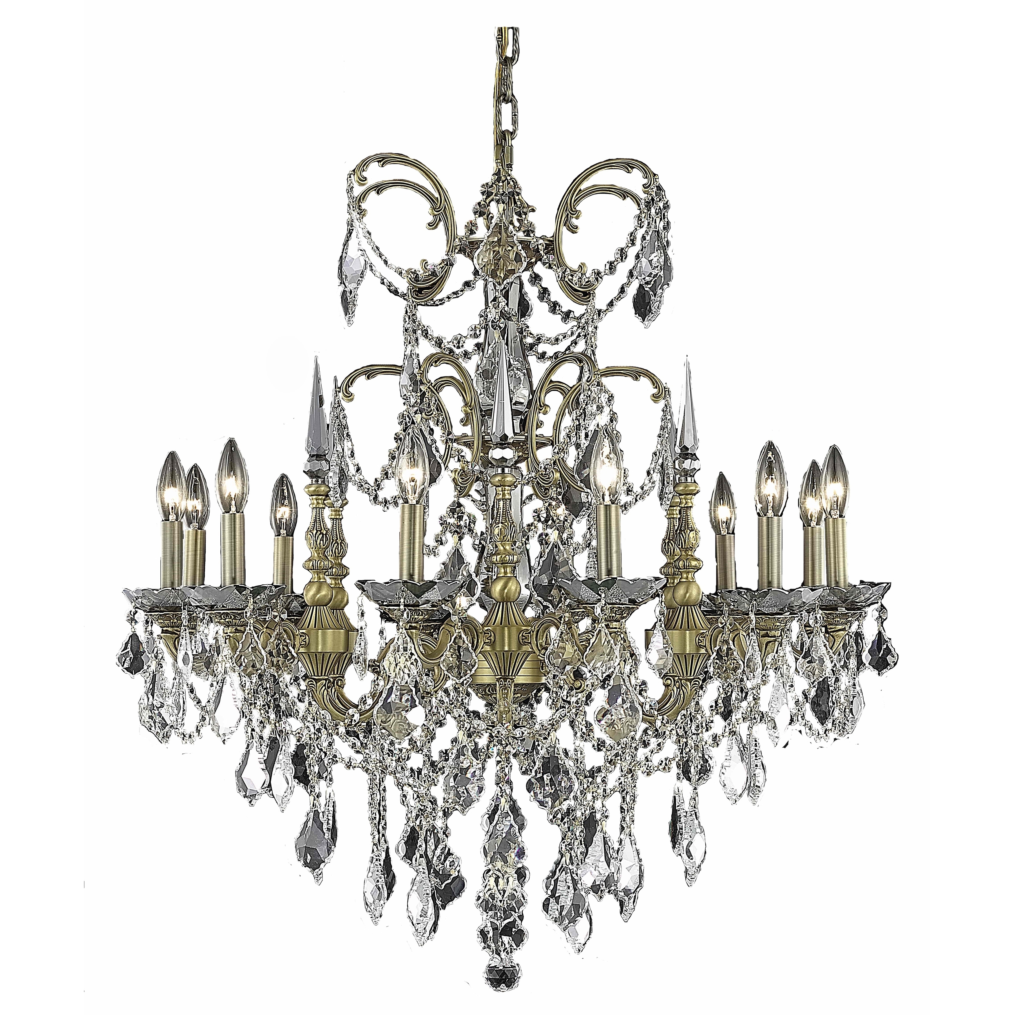 Fleur Illumination Collection Chandelier D:32in H:33in Lt:12 French Gold Finish (elegant cut crystals/french gold) - Chandeliers For Bedrooms by Overstock.com