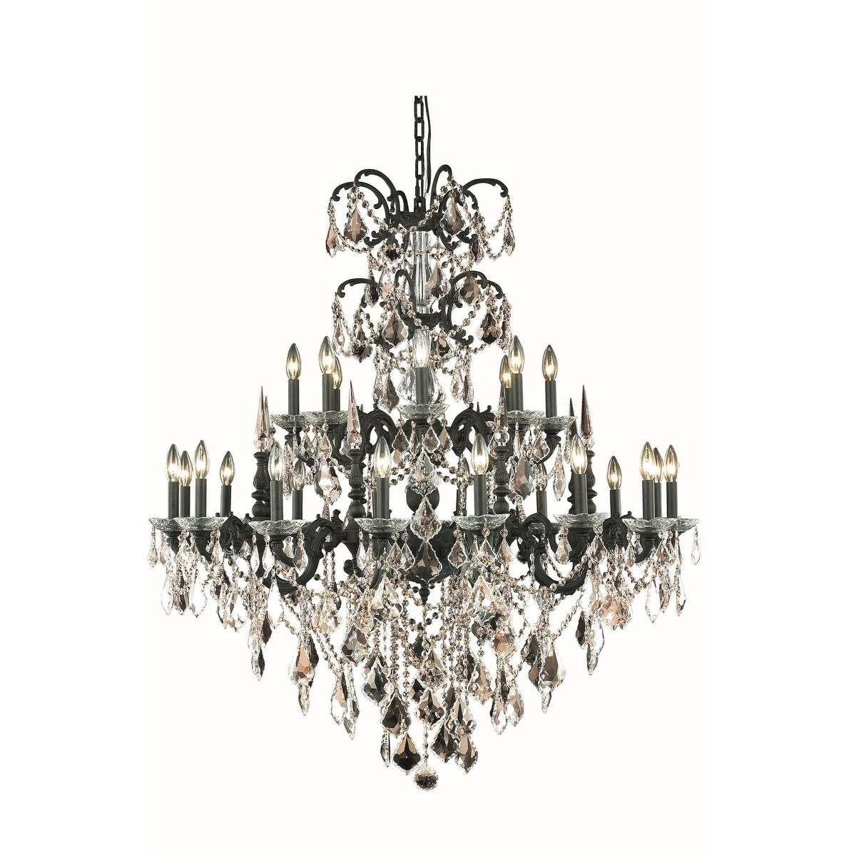Fleur Illumination Collection Chandelier D:44in H:47in Lt:24 Dark Bronze Finish (Dark bronze/royal cut crystals (golden teak)) - Chandeliers For Bedrooms by Overstock.com