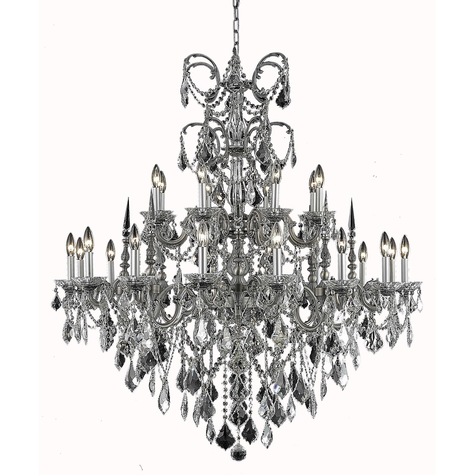 Fleur Illumination Collection Chandelier D:44in H:47in Lt:24 Pewter Finish (elegant cut crystals/Pewter) - Chandeliers For Bedrooms by Overstock.com