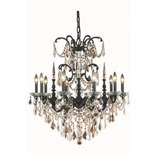 Fleur Illumination Collection Chandelier D:30in H:31in Lt:10 Dark Bronze Finish (Dark bronze/swarovski elements crystals (golden teak)) - Chandeliers For Bedrooms by Overstock.com