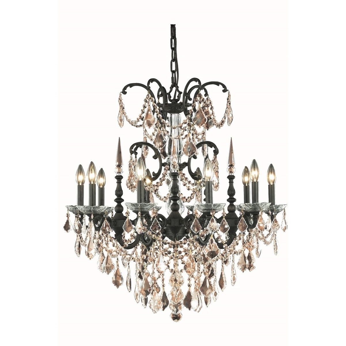 Fleur Illumination Collection Chandelier D:30in H:31in Lt:10 Dark Bronze Finish (Dark bronze/royal cut crystals (golden teak)) - Chandeliers For Bedrooms by Overstock.com