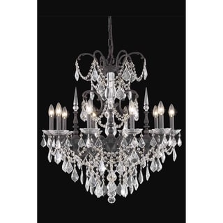 Fleur Illumination Collection Chandelier D:30in H:31in Lt:10 Dark Bronze Finish (Dark bronze/royal cut crystals) - Chandeliers For Bedrooms by Overstock.com