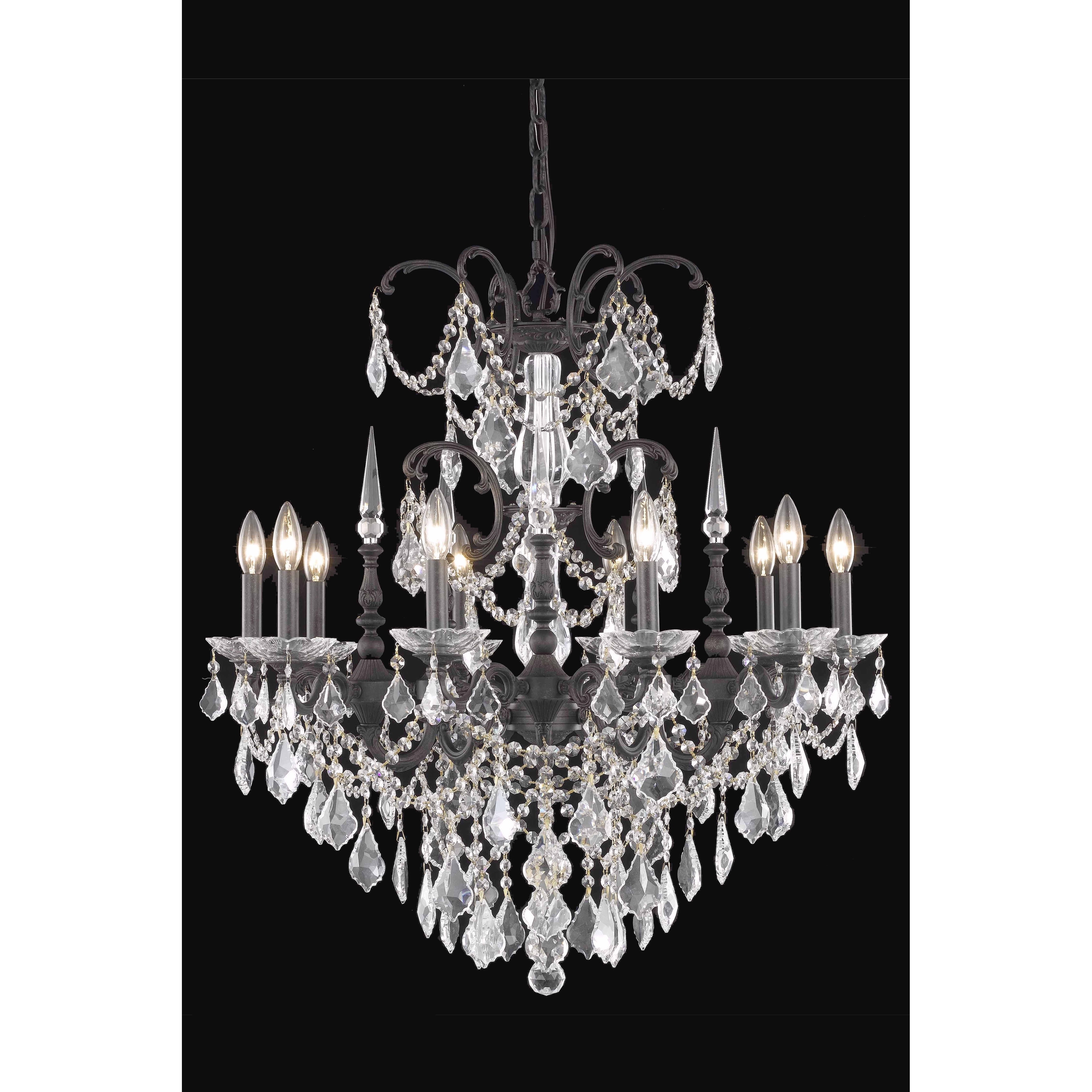 Fleur Illumination Collection Chandelier D:30in H:31in Lt:10 Dark Bronze Finish (elegant cut crystals/Dark bronze) - Chandeliers For Bedrooms by Overstock.com