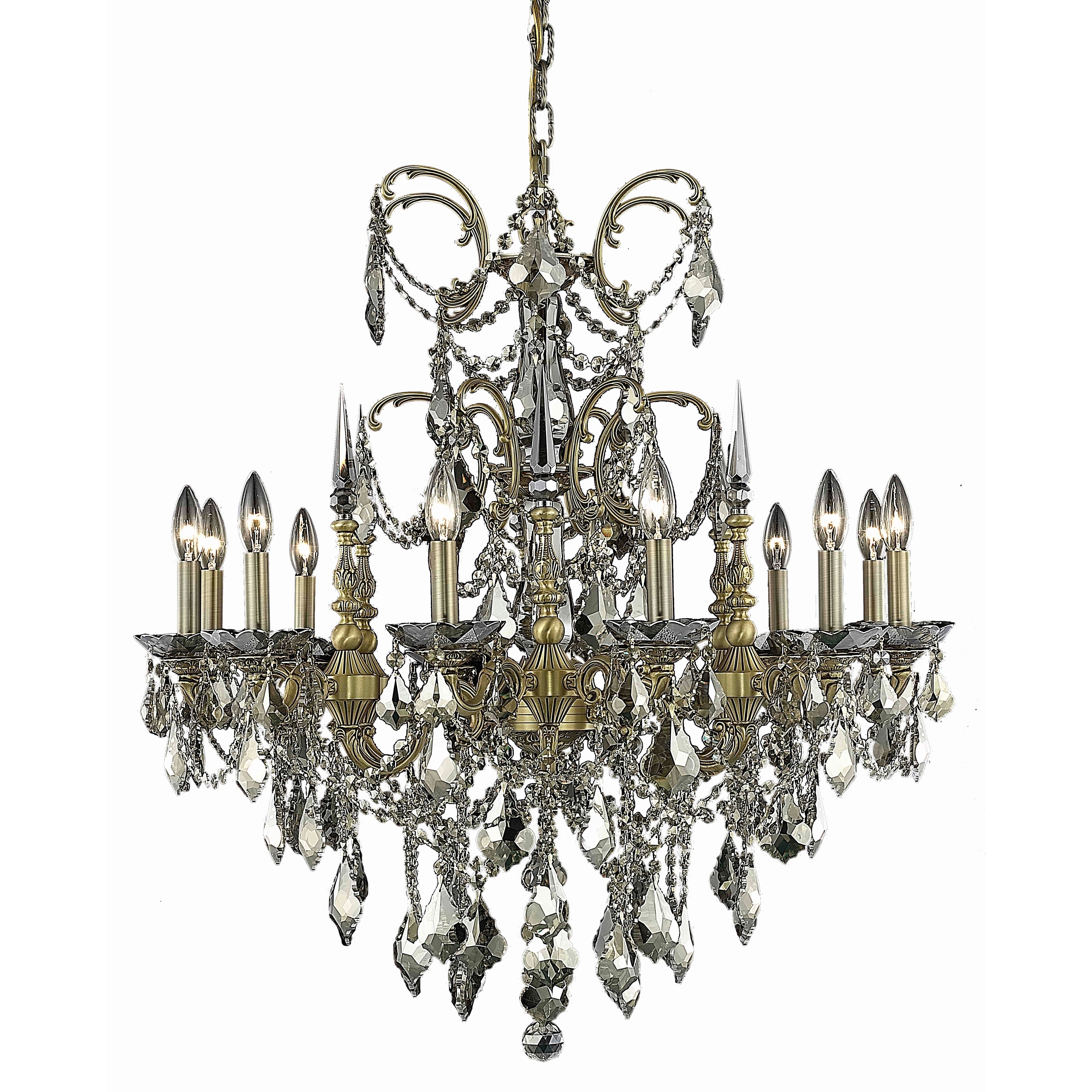 Fleur Illumination Collection Chandelier D:32in H:33in Lt:12 French Gold Finish (french gold/royal cut crystals (golden teak)) - Chandeliers For Bedrooms by Overstock.com