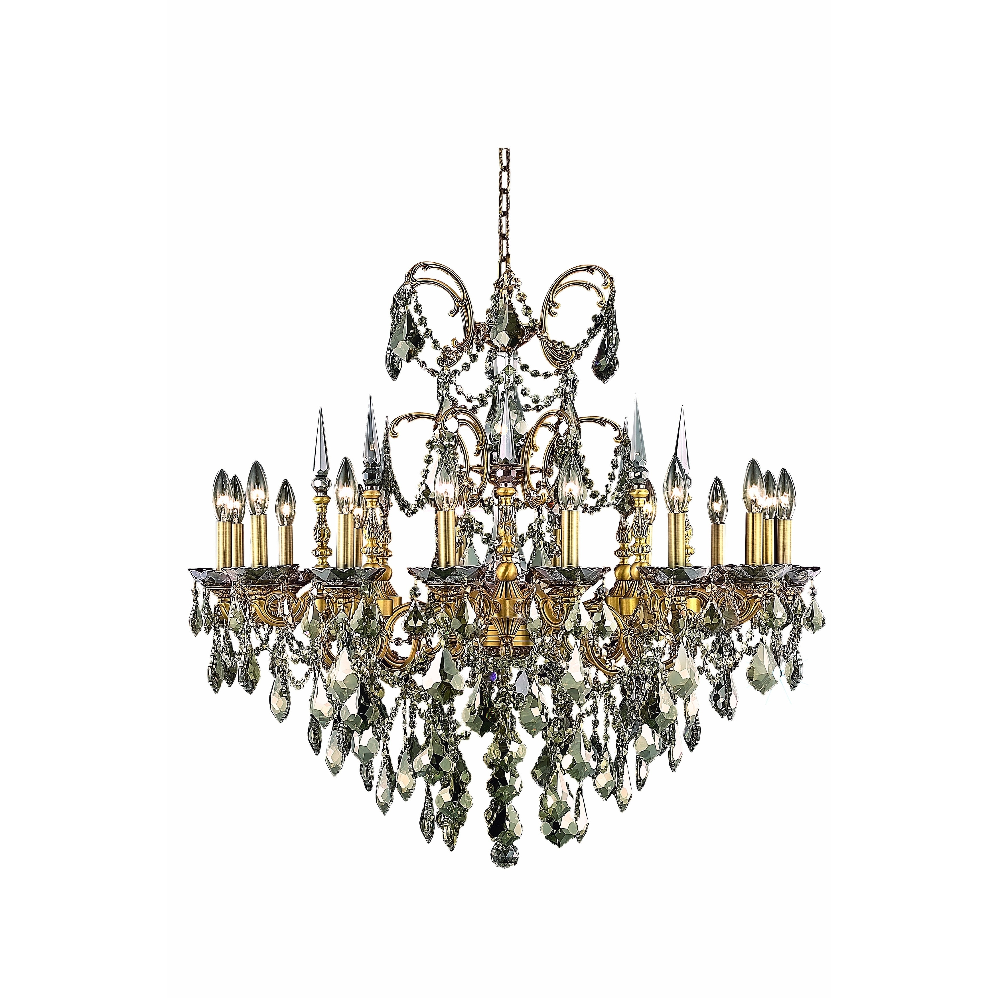 Fleur Illumination Collection Chandelier D:35in H:33in Lt:16 French Gold Finish (french gold/royal cut crystals (golden teak)) - Chandeliers For Bedrooms by Overstock.com