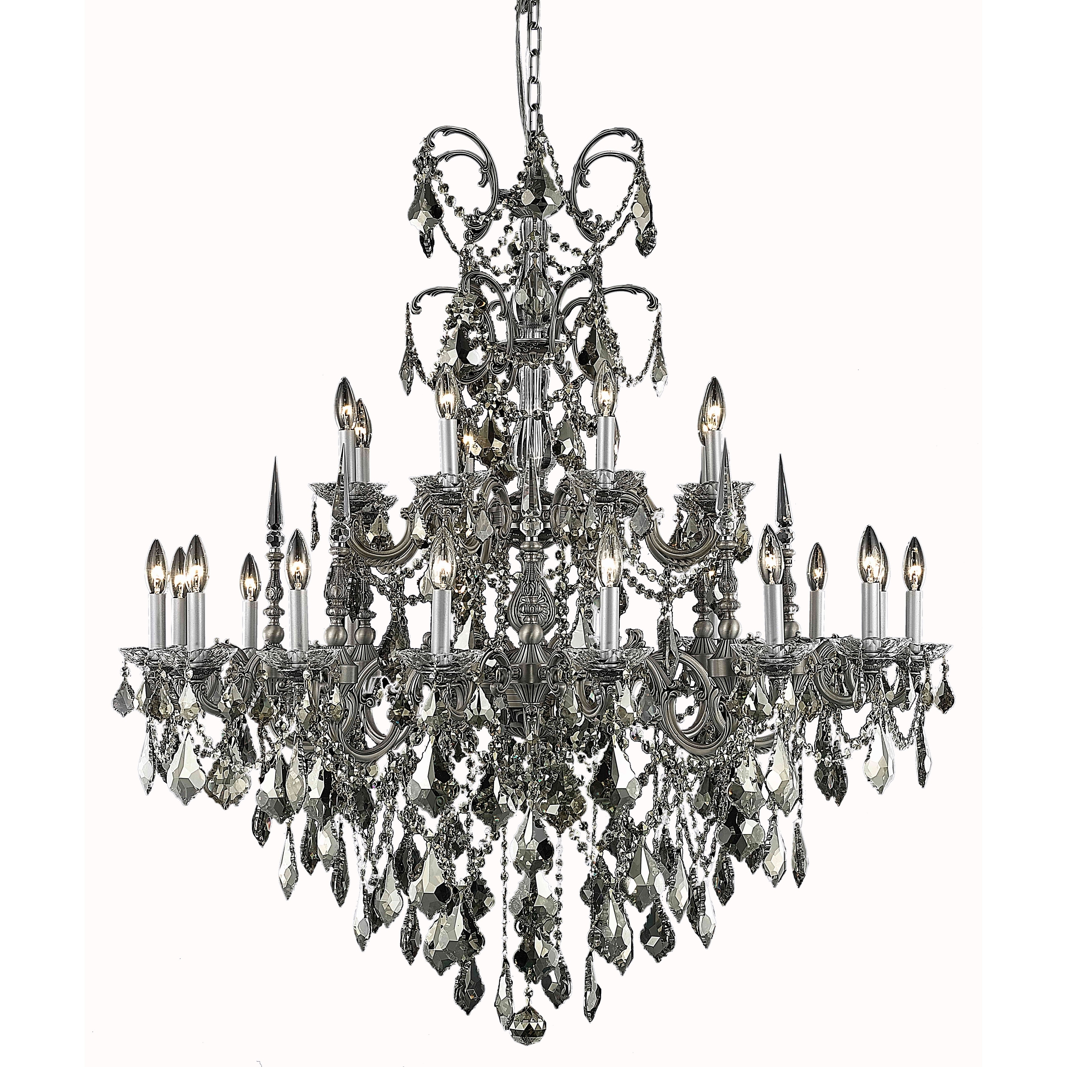 Fleur Illumination Collection Chandelier D:44in H:47in Lt:24 Pewter Finish (Pewter/royal cut crystals (golden teak)) - Chandeliers For Bedrooms by Overstock.com