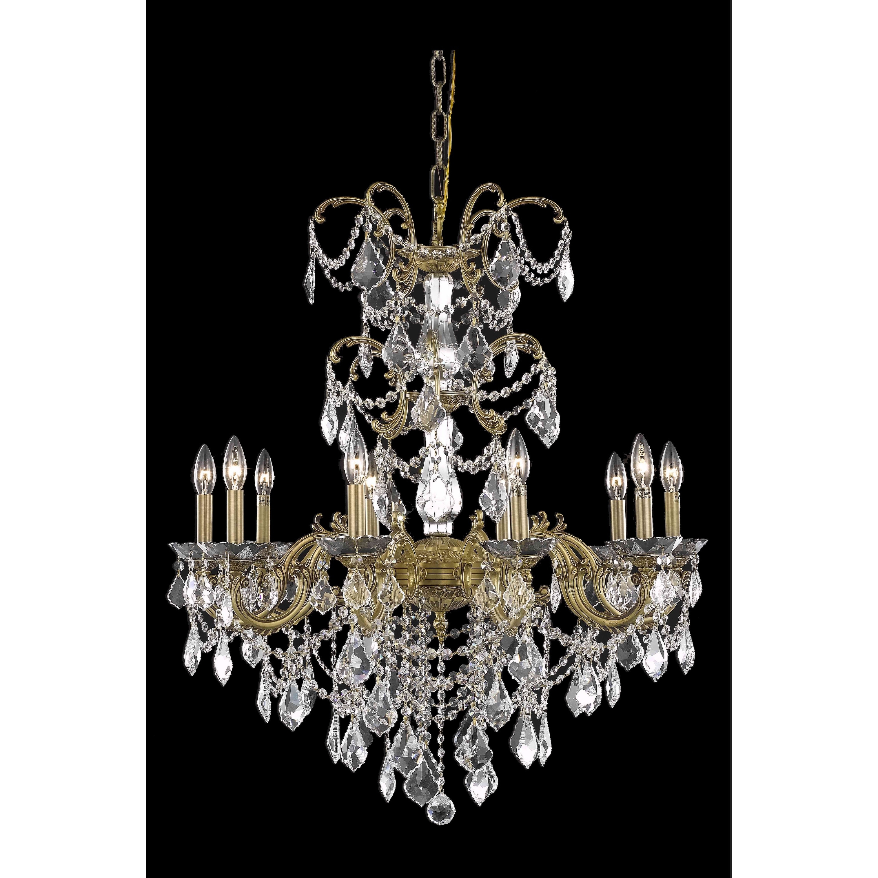 Fleur Illumination Collection Chandelier D:29in H:35in Lt:10 French Gold Finish (elegant cut crystals/french gold) - Chandeliers For Bedrooms by Overstock.com
