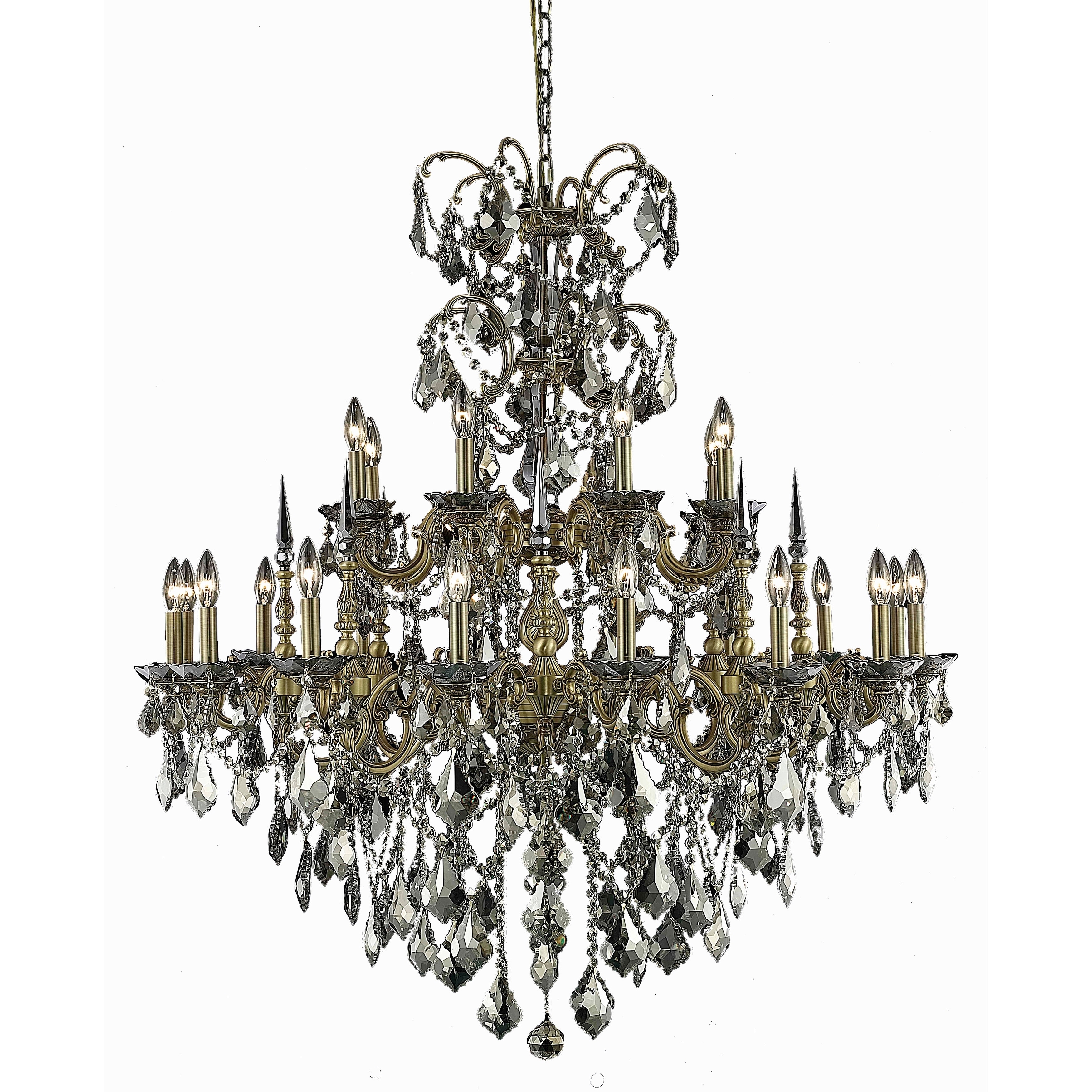 Fleur Illumination Collection Chandelier D:44in H:47in Lt:24 French Gold Finish (french gold/royal cut crystals (golden teak)) - Chandeliers For Bedrooms by Overstock.com