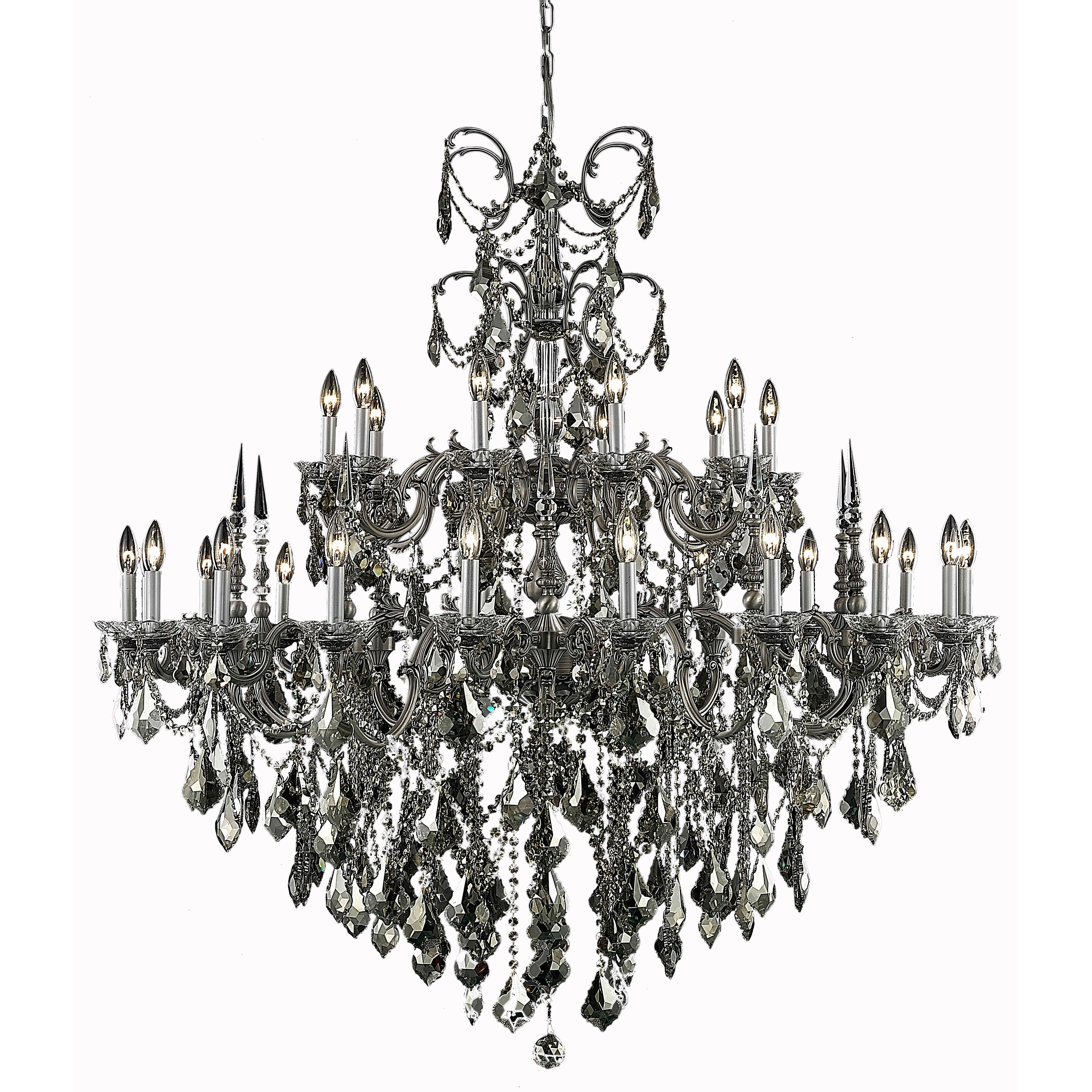 Fleur Illumination Collection Chandelier D:53in H:54in Lt:30 Pewter Finish (Pewter/royal cut crystals (golden teak)) - Chandeliers For Bedrooms by Overstock.com